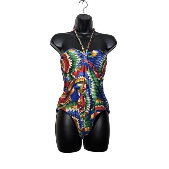 FARM Rio Women’s Size XL Chevron Toucans Halter Neck One-Piece Swimsuit New - Picture 3 of 12